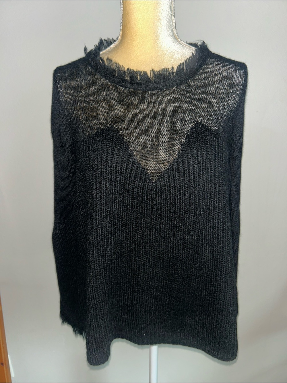 NEW Amadi by Anthropologie Black Sheer Yoke Knit Sweater Sz S